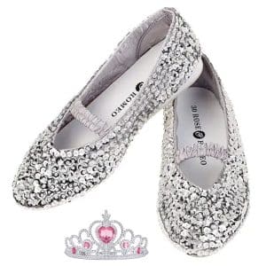 Ballerina schoenen Lily met pailletten - zilver + kroon