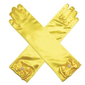 Satijnen handschoenen met strik - Geel (30cm)