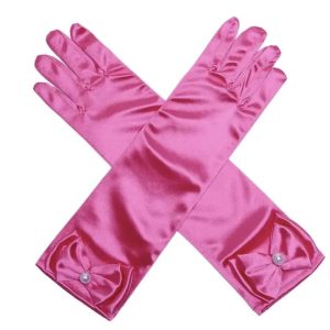 Satijnen handschoenen met strik- Fuchsia (30cm)