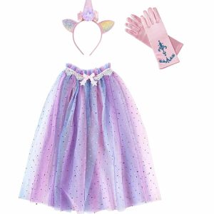 Verkleedset -  Regenboog Unicorn cape + Haarband + Handschoenen  (Great Pretenders)