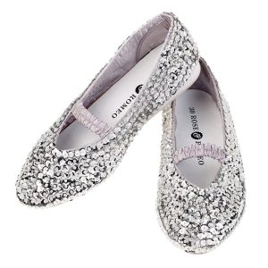 Ballerina schoenen Lily met pailletten - zilver + kroon - 27