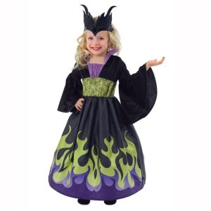 Sale - Halloween Maleficent heksenjurk met kroon - 86/98 S (1-3 jaar) Jurklengte 65 cm