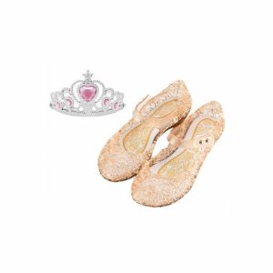 Prinsessen schoenen met klittenband + Kroon - goud