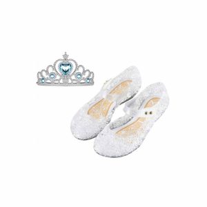 Prinsessen schoenen met klittenband + Kroon - zilver