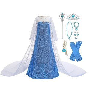 Frozen Elsa prinsessenjurk met lange witte sleep