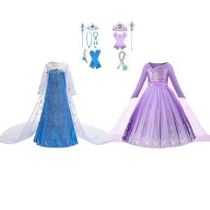 Combideal - 2x Frozen Deluxe Elsa prinsessenjurken + accessoires